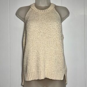 J. Crew Ivory High Neck Pointelle Knit Sweater Halter Tank Top Size M Vacation